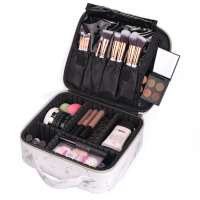 Travel Makeup Train Case Cosmetic Organizer Portable Artist Storage Bag with Adjustable Dividers for Brushes Toiletry