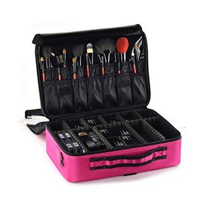 Professional Makeup 3 Layers Cosmetic Beauty Artist Organizer Makeup Brush Case with Shoulder Strap