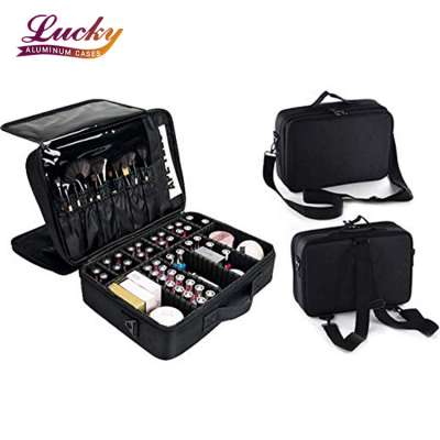 Large Capacity Makeup Bag 3 Layers Cosmetic Organizer Brush Bag Makeup Train Case Makeup Artist Box