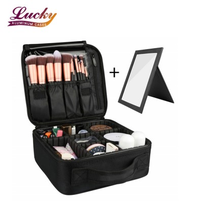 Portable Organizer Makeup Cosmetic Train Case with Mirror Large Capacity and Adjustable Dividers for Cosmetics Makeup Brushes