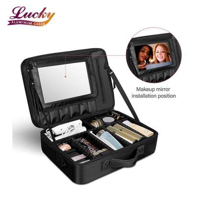 Large Makeup Brush case Beauty Artist Organizer bag with Removable Mirror